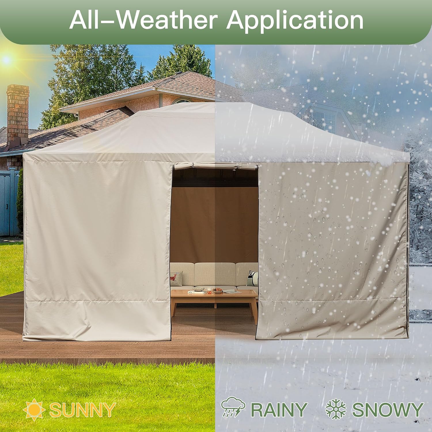 YOLENY Winter Cover for 12×14 Hardtop Gazebo, All-Season Gazebo Accessory, Transform for Winter with Mesh Screens and Doors