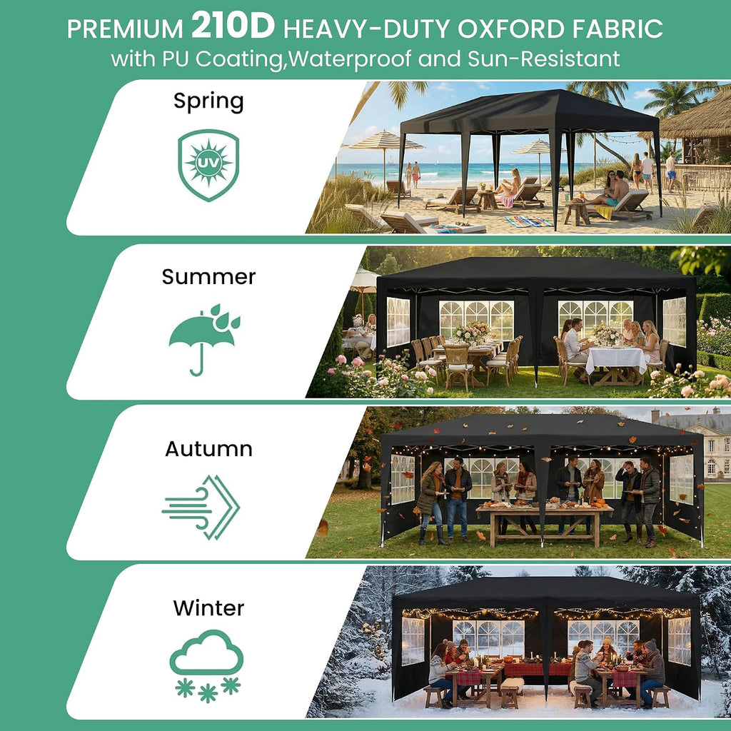 10x20 Pop Up Canopy Outdoor Party Tent with 6 Sidewalls, Outdoor Wedding Party Tent Waterproof UV50 Commercial Canopy Event Shelter Gazebo Tents for Parties, 6 pcs Weight Bag,Carry Bag