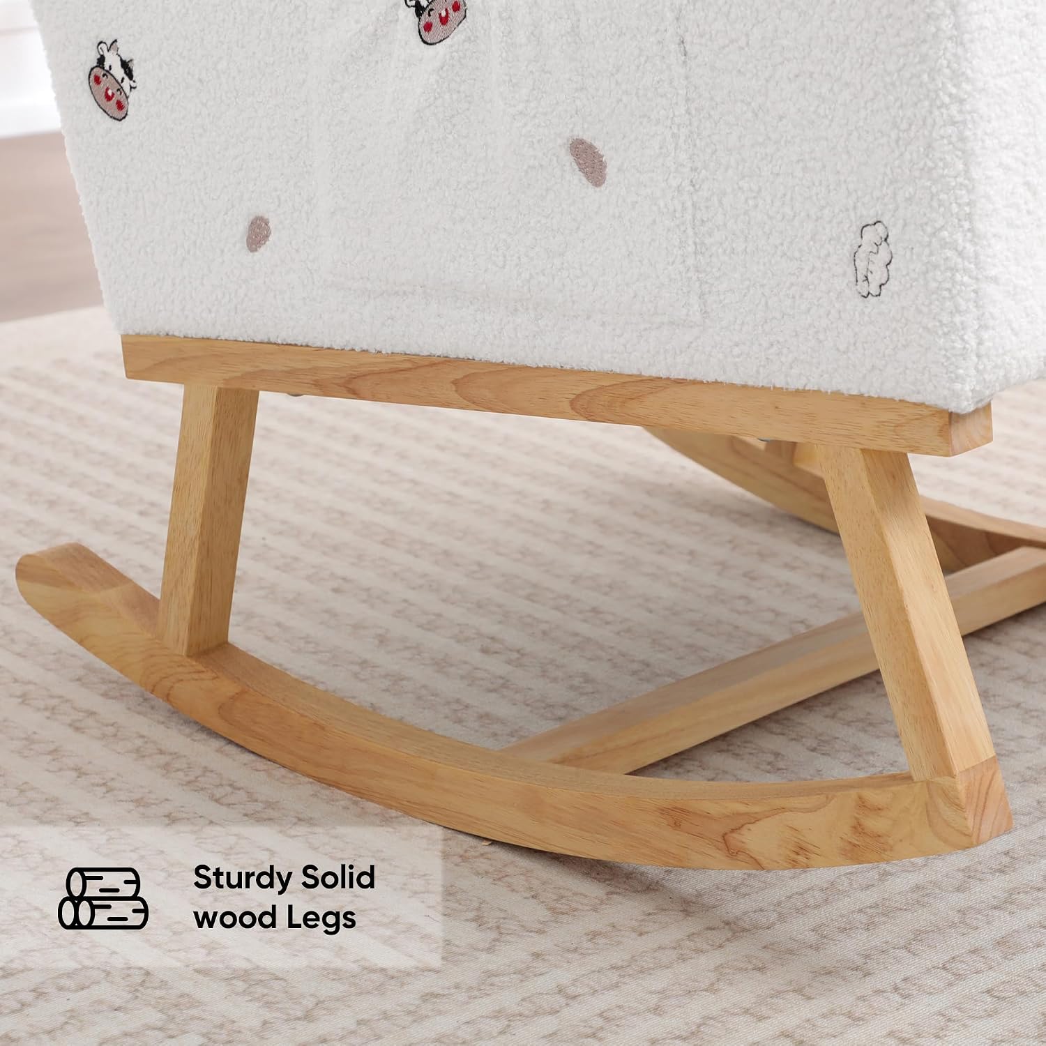 HCHAIRH Rocking Chair Nursery, Sherpa Nursing Rocking Chairs, Upholstered Nursery Glider Rocker for Mom Nursery Morden Rocking Chair with Side Pocket for Living Room,Bedroom,Teddy White Cow Printed