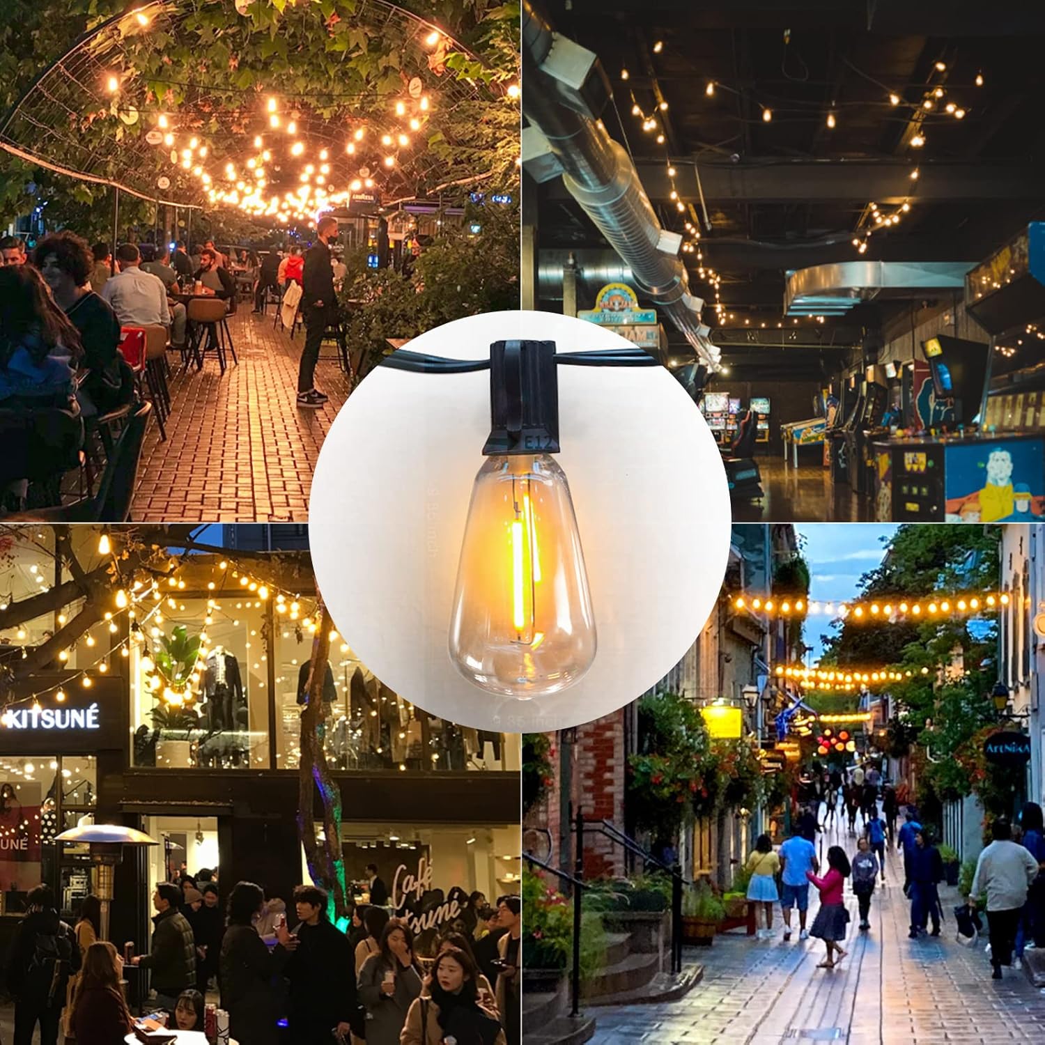 Achin String Lights for Outside 400FT(100ft*4) 2200K Warm Edison String Lights with 200+12 LED Vintage ST38 Bulbs Shatterproof Patio Lights Outdoor Waterproof for Yard Market Bistro Gazebo