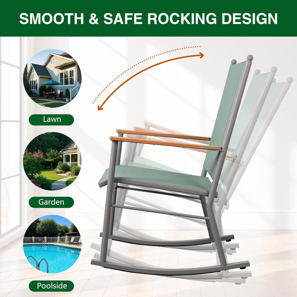 Shintenchi 2 Pcs Outdoor Rocking Chairs Set,Upgraded High Back Patio Rocking Chairs Set,Breathable Textilene Fabric Rocking Chair for Porch,Patio,Garden,Balcony(Green)