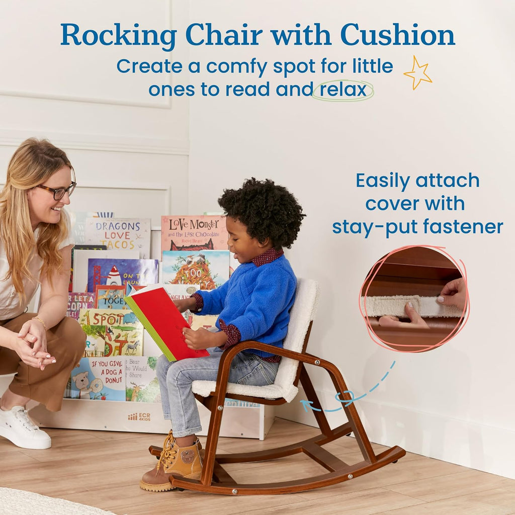 ECR4Kids Bentwood Reading Rocking Chair with Armrests and Cushion, Montessori Furniture, Dark Walnut
