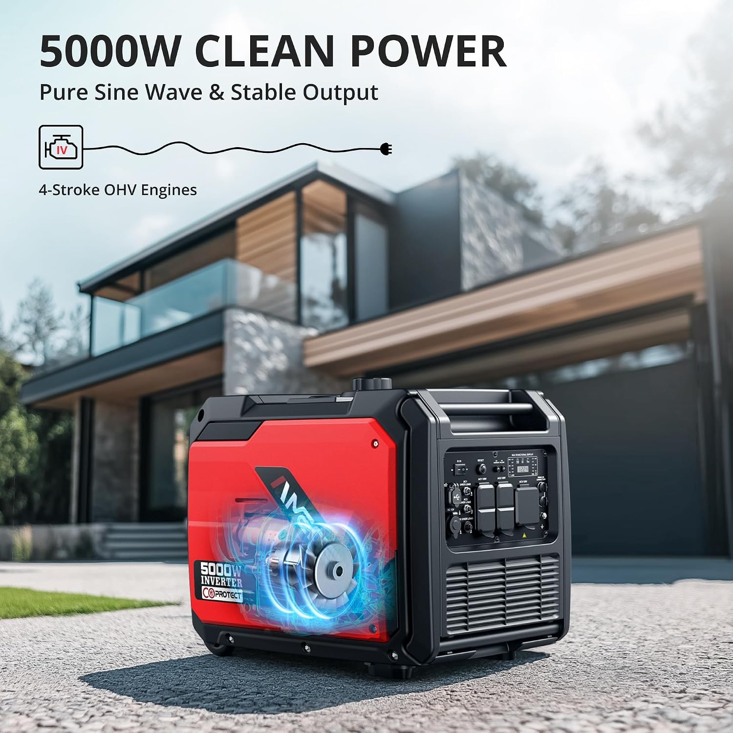 AMERISUN 5000W Portable Inverter Generator With CO Protection, Super Quiet Generator for Home Use, RV Ready, EPA Compliant