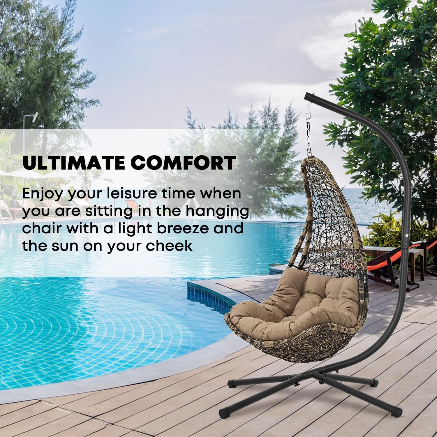 HCY Hammock Chair Stand Only C Stand Hanging Stand Heavy Duty 360 Degree Rotation for Loungers,Yard,Garden, Patio,Bedroom Indoor Outdoor- Black