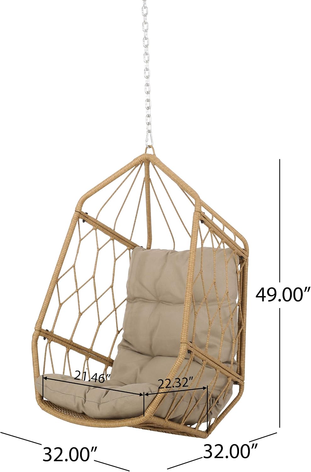 Tamara Outdoor/Indoor Hanging Chair (NO Stand) - Wicker - Light Brown/Tan
