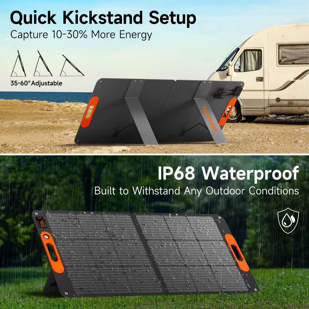 110W Portable Solar Panel for Jackery/EF/Bluetti/Anker/Goal Zero Power Station, IP68 Waterproof, 24% Efficiency, MC4 Output, ETFE Foldable Solar Charger with Adjustable Kickstand for Camping Outdoor