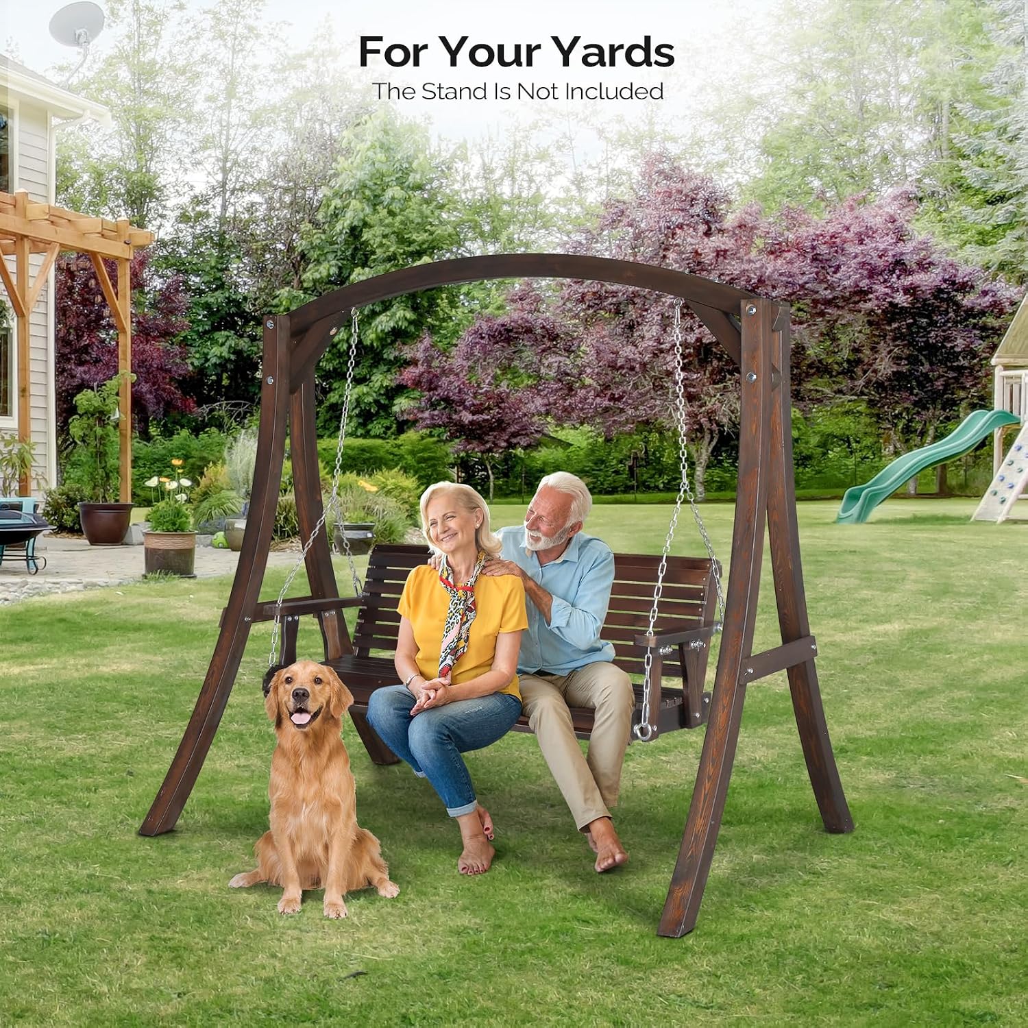 VINGLI Heavy Duty 880 LBS Patio Porch Swing Outdoor PU Painting, Hanging Chair with Adjustable Secure Chains, Finished Outdoor Bench Tree Swing for Yard | Garden | Lawn | Balcony (5 FT, Rustic)