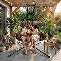 JOYBASE Double Swing Egg Chair with Stand, 2-Person Hanging Egg Chair Wicker Rattan Oversized Swinging Chair for Outdoor Indoor Garden Patio (Brown)