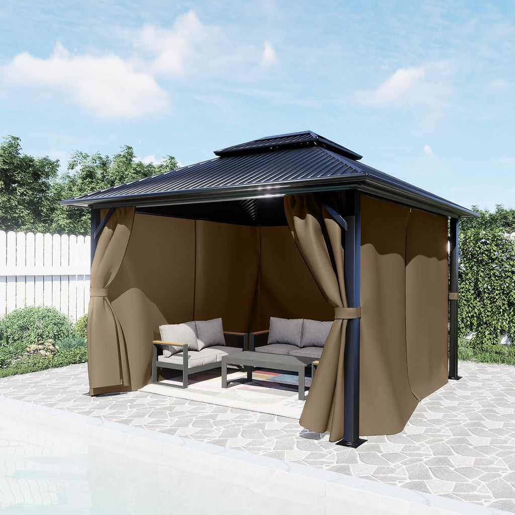 BPS 12' x 16' Gazebo Privacy Curtains with Double Zipper, 4-Panels Side Wall Universal Gazebo Side Panels Replacement for Patio, Outdoor Canopy, Garden and Backyard (Curtain Only)