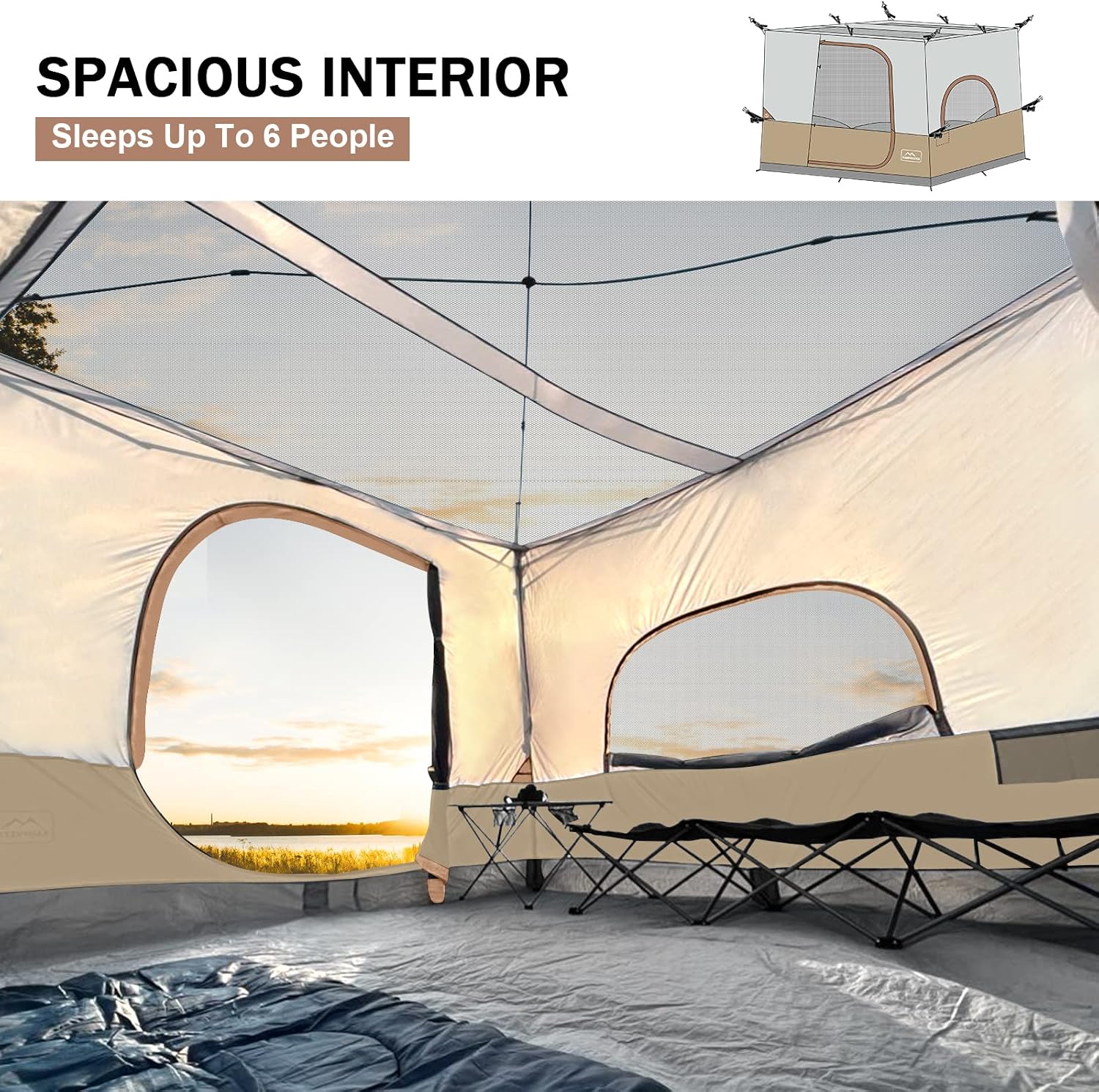KAMPKEEPER Camping Inner Tent for Pop Up Canopy, Converts 10'x10' Straight Leg Canopy into Camping Tent–Fully Vented Roof(Top & Frame NOT Included) (Khaki, Classic)