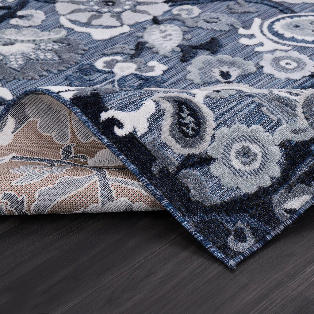 Luul Home Floral Indoor Outdoor Rugs 9x12 Large Area Rug for Living Room, Patio Decor, Kitchen, and Entryway Rug, Washable Stain Resistant Outside Carpet Navy 9 x 12