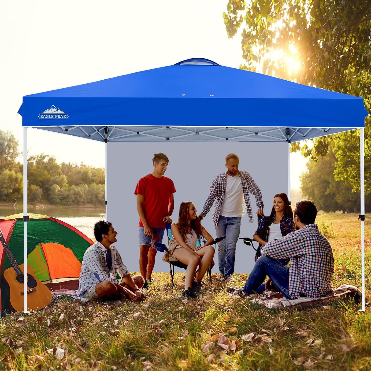 EAGLE PEAK Commercial Canopy 12x12 Pop Up Canopy Tent with 1 Sidewall, Easy Setup Heavy Duty Instant Event Shelter for Vendors & Markets, Outdoor Sun Shade, Blue