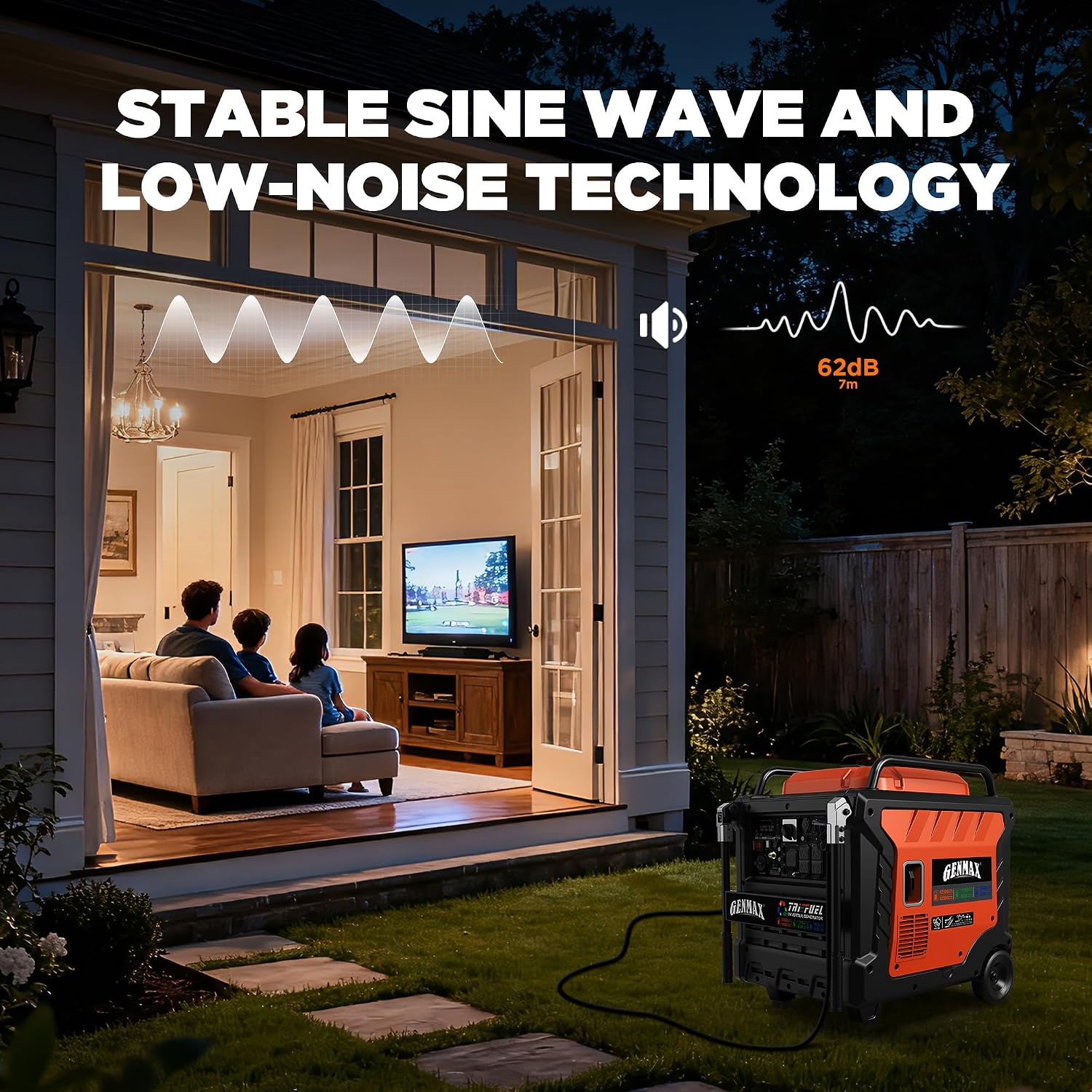 GENMAX 12500W Tri-Fuel Inverter Generator with Bluetooth & CO Shield (2026 Model) - Quiet, 50A Outlet, 2-Wire Auto Start, Ideal for Home Backup, RV, Camping - EPA Compliant