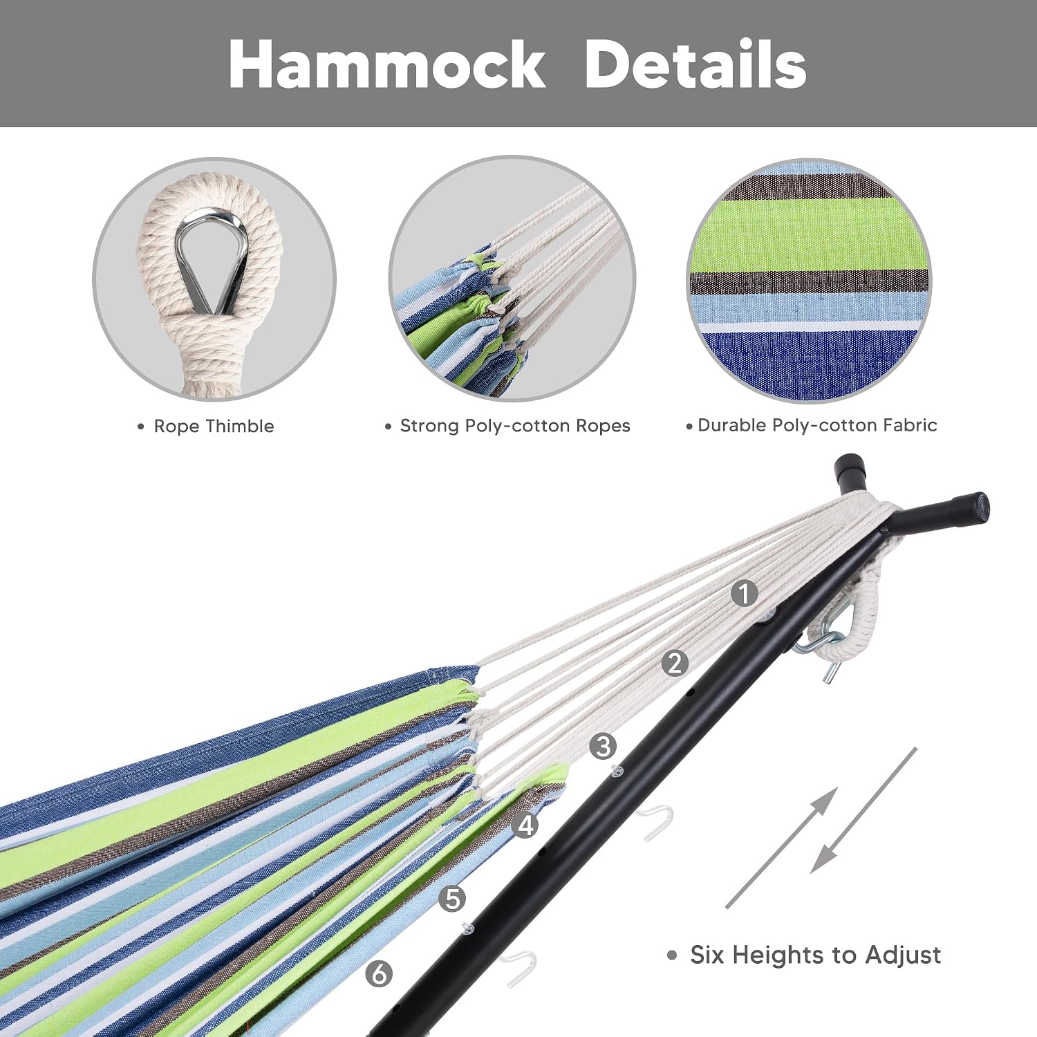 SUNCREAT 2-in-1 Convertible Backyard Fabric Hammock with Stand, Large Hammocks for Outside, Patented, Light Green Stripes