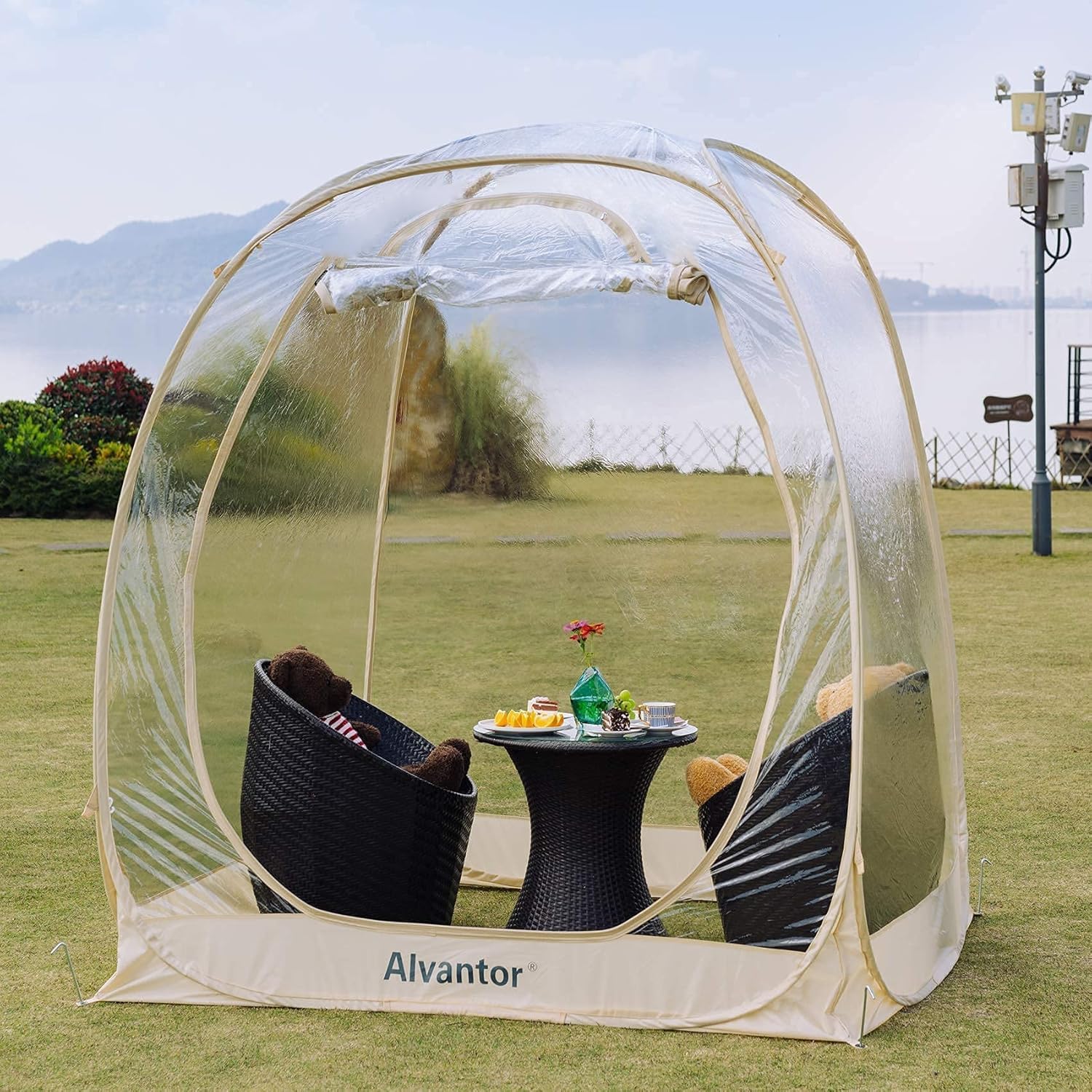 Alvantor® Pop Up Bubble Tent® - 6' x 6' Instant Igloo Tent® - 2-3 Person Screen House for Patios - Large Oversize Weather Proof Pod - Cold Protection Camping - Beige
