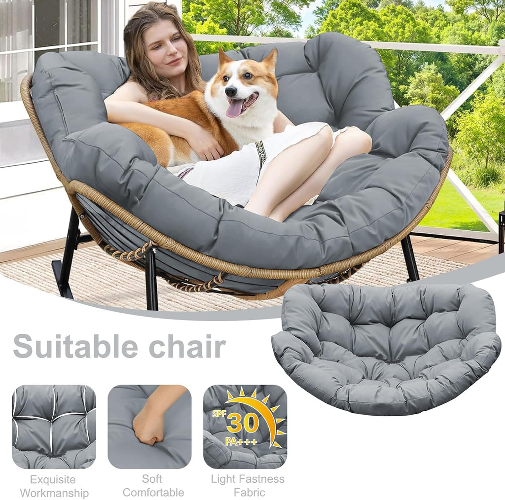 Outdoor Rocking Chair Cushion – Waterproof Wicker Egg Chair Replacement Pad, Thick Papasan Seat Cushion with Ties for Indoor & Outdoor Patio, Porch, Balcony, or Garden (Light Gray)