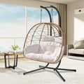 Double Hammock Egg Chair 2 Person Egg Chair Indoor Outdoor Swing with Stand Patio Wicker Hanging Chair Widened and Enlarged for Balcony Bedroom Porch Adults Kids