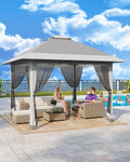 13x13 Pop Up Gazebo, Outdoor Canopy Tent with Mosquito Netting, [Adjustable Height & Spacious] Pop Up Tent with Double Roof, UV-Resistant Outdoor Gazebo for Backyard, Patio, Lawn, Garden, Deck(Gray)