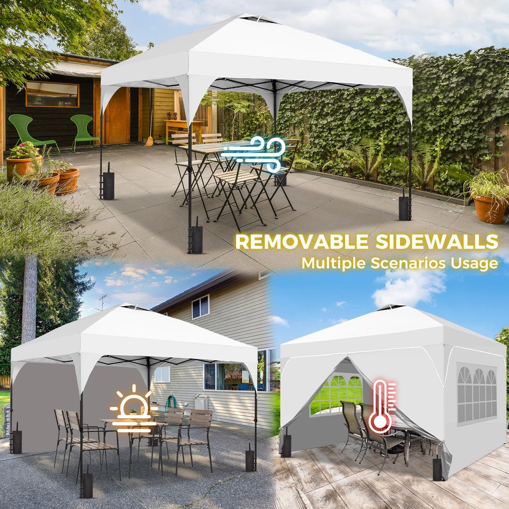8x8 FT Pop Up Canopy with 1-Button Push, 4 Removable Sidewalls, Sandbags, Instant Canopy Tent for Outdoor Events