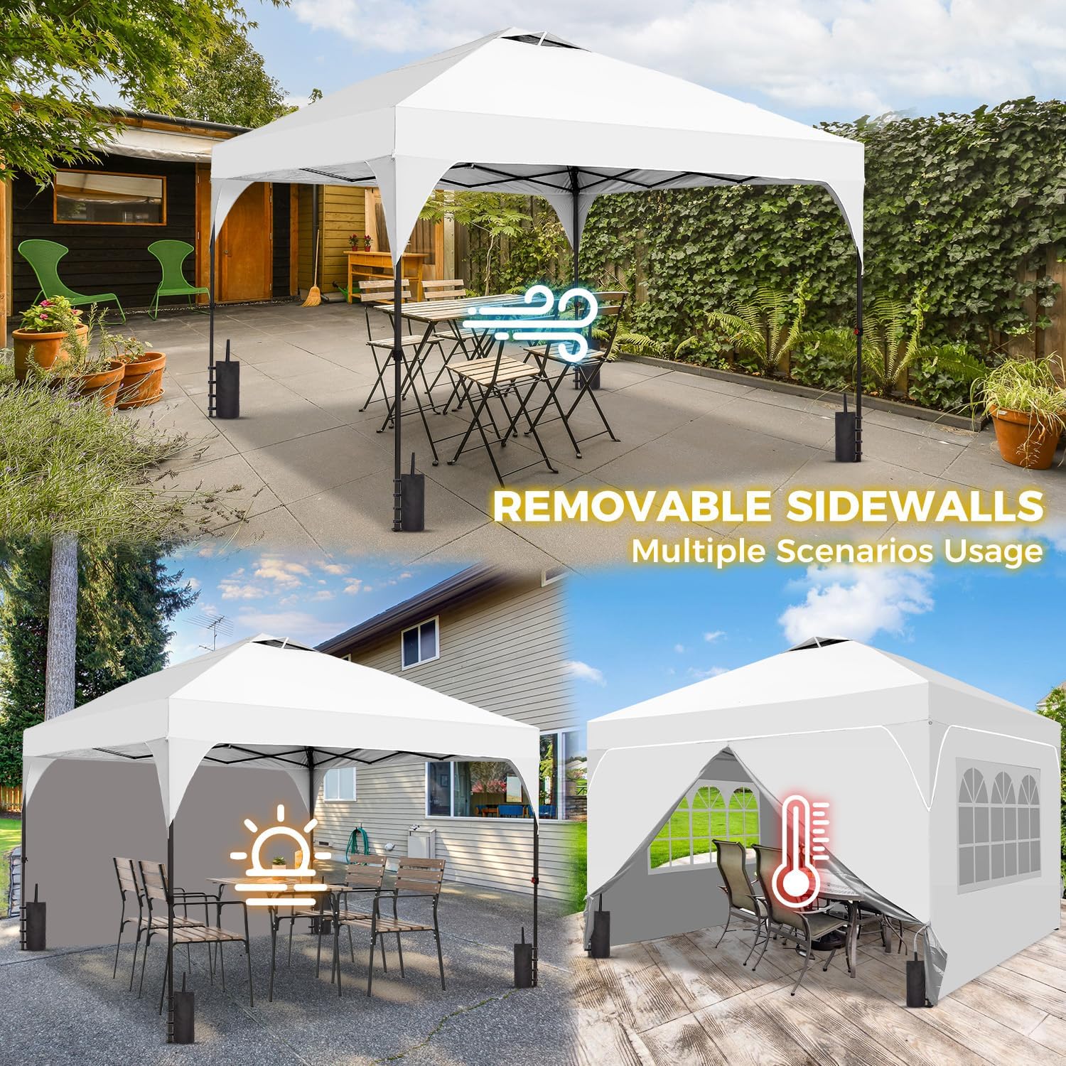 8x8 FT Pop Up Canopy with 1-Button Push, 4 Removable Sidewalls, Sandbags, Instant Canopy Tent for Outdoor Events