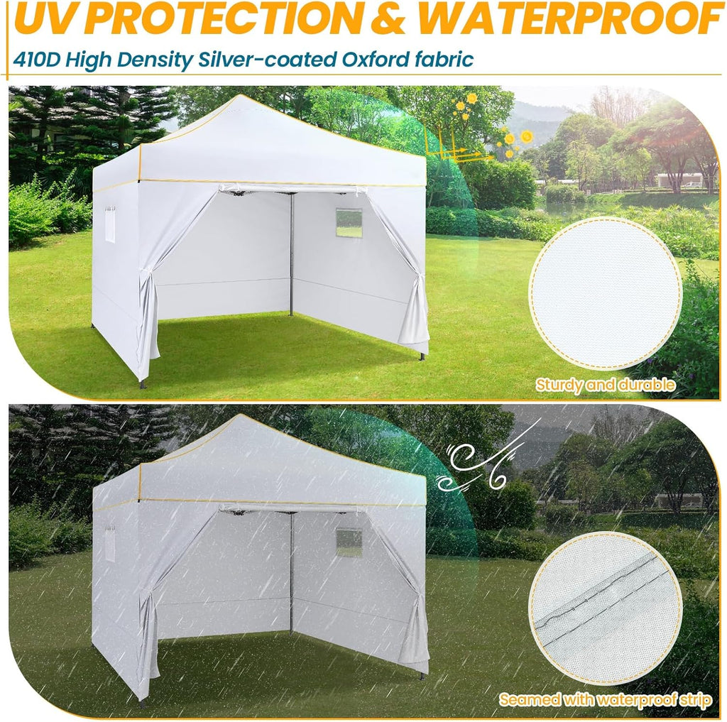 COBIZI 10x10 Pop Up Canopy Tent Commercial Heavy Duty Instant Canopy with 4 Sidewalls, UV 50+ Silver Coated Waterproof Vendor Gazebo, Portable Shelter with Carry Bag, Event Tent for Parties, White