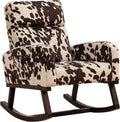 Nursery Rocking Chairs, Cow Printed Fabric Glider Chair Nursery Chair for Mom with High Backrest, Side Pocket and Extended Wood Legs for Bedroom Living Room, Cow