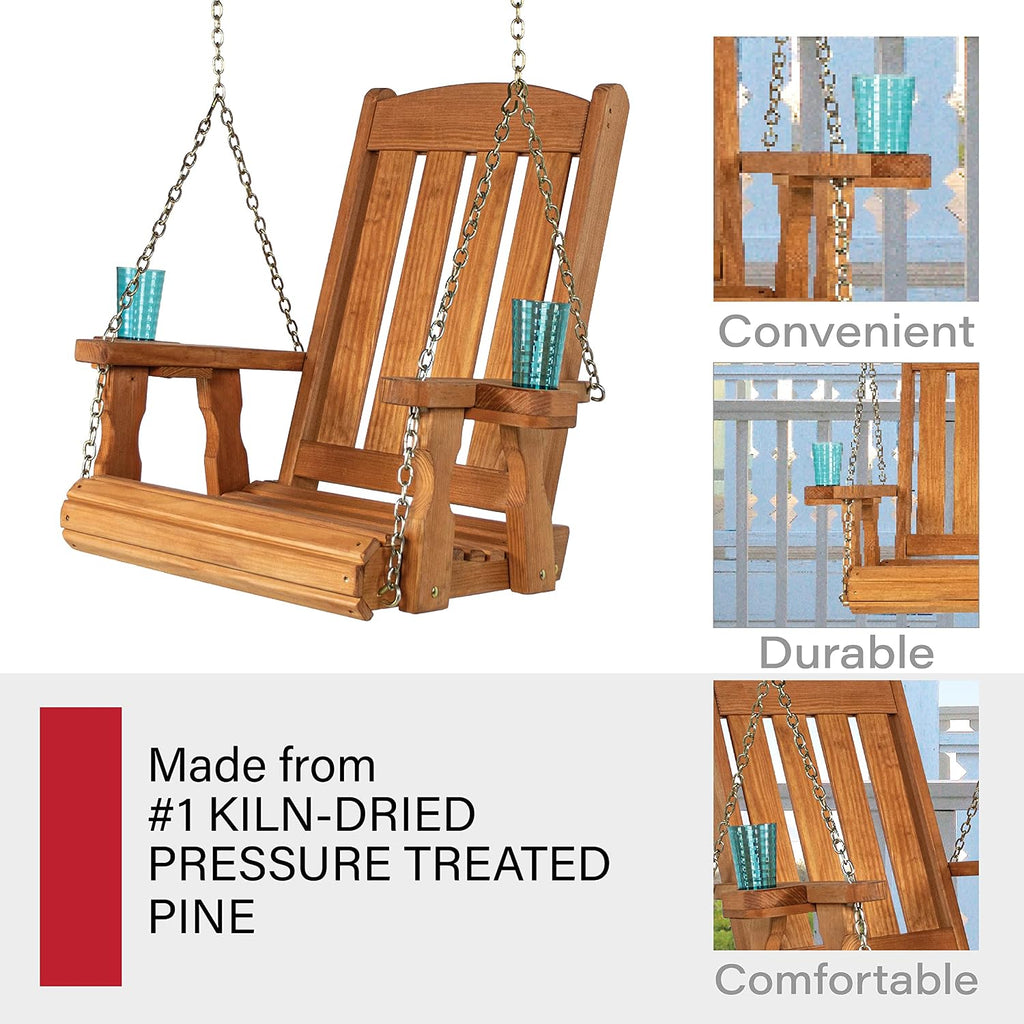 Amish Casual Heavy Duty Mission Pressure Treated Swing Chair with Cupholders (Cedar Stain)