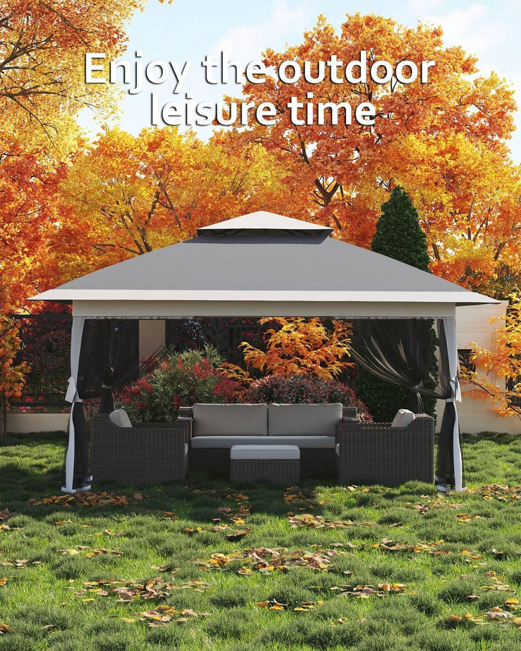 Garveelife Canopy Tent 13x13, Pop Up Gazebo Tent Easy Setup with 4 Sand Bags for Backyard Garden Patio, Mosquito Netting & Height Adjustable - Gray