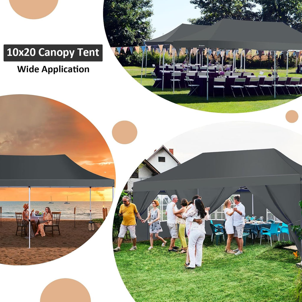 COBIZI 10x20ft Pop Up Canopy Tent with 6 Removable Sidewalls, Easy Up Commercial Canopy, Waterproof and UV50+ Gazebo with Portable Bag, Adjustable Leg Heights,Party Tents for Parties, with 4 Sandbags