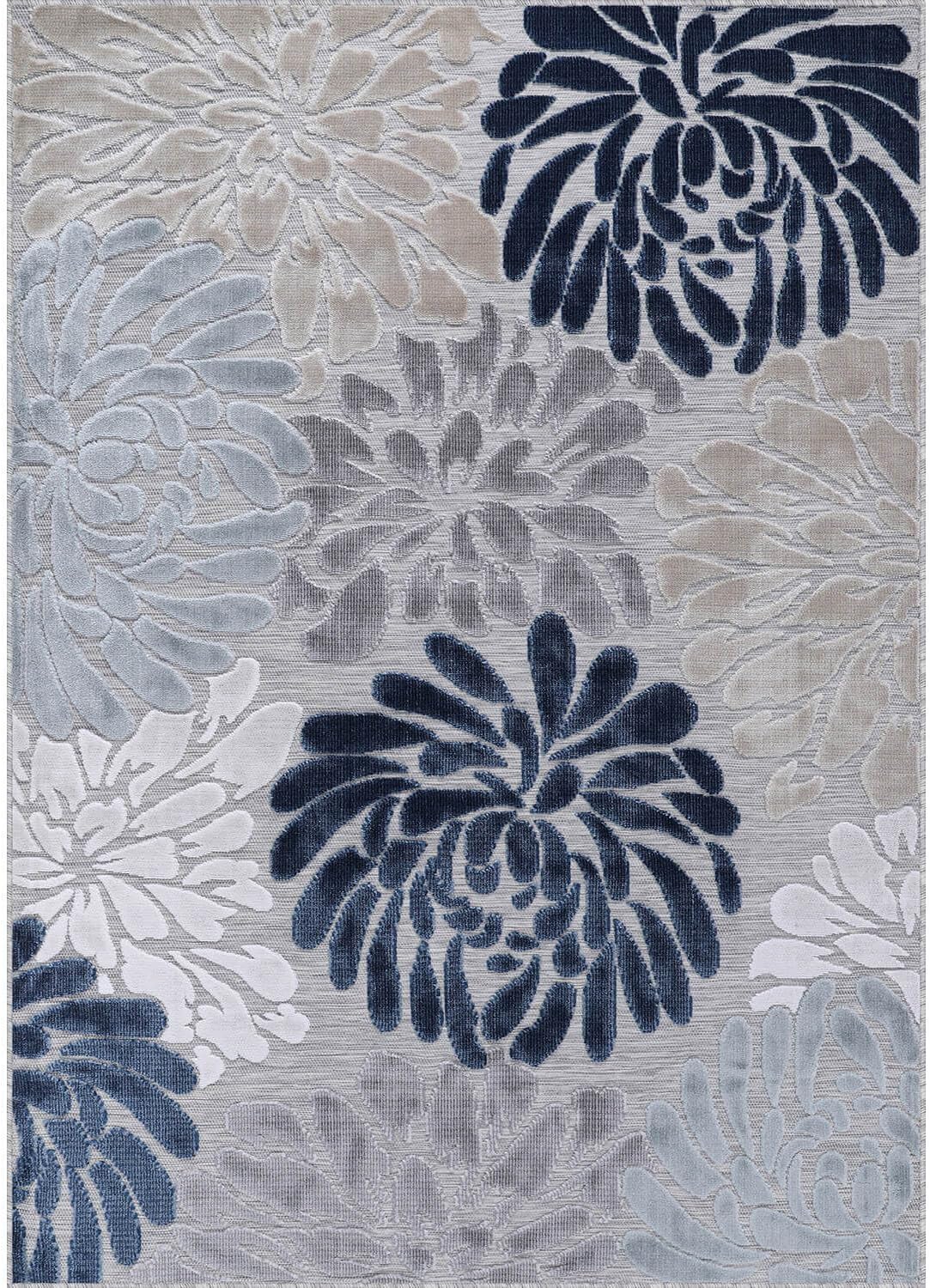 Luul Home Floral Indoor Outdoor Rugs 9x12 Large Area Rug for Living Room, Patio Decor, Kitchen, and Entryway Rug, Washable Stain Resistant Outside Carpet Blue 9 x 12