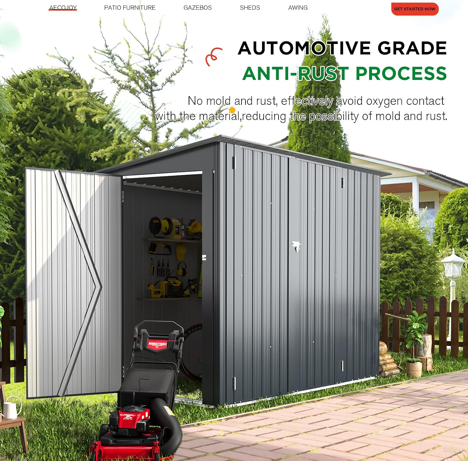 AECOJOY 4'x7' Outdoor Storage Lean to Shed,7x4 Outdoor Horizontal Metal Sheds & Outdoor Storage with Triple Lockable Door, Small Metal Storage Cabinet for Bicycles, Tools Storage for Garden Use
