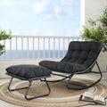 Grand patio Rocking Chair with Foot Stool, Metal Outdoor Rocking Chair with Cushion and Foot Rest, Comfy Lounge Rocker for Living Room Porch Patio, Dark Gray