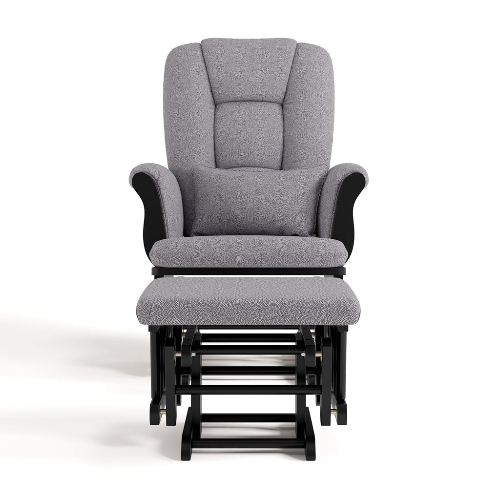 Storkcraft Tuscany Custom Glider and Ottoman with Free Lumbar Pillow (Black/Slate Gray Swirl) - Cleanable Upholstered Comfort Rocking Nursery Chair with Ottoman