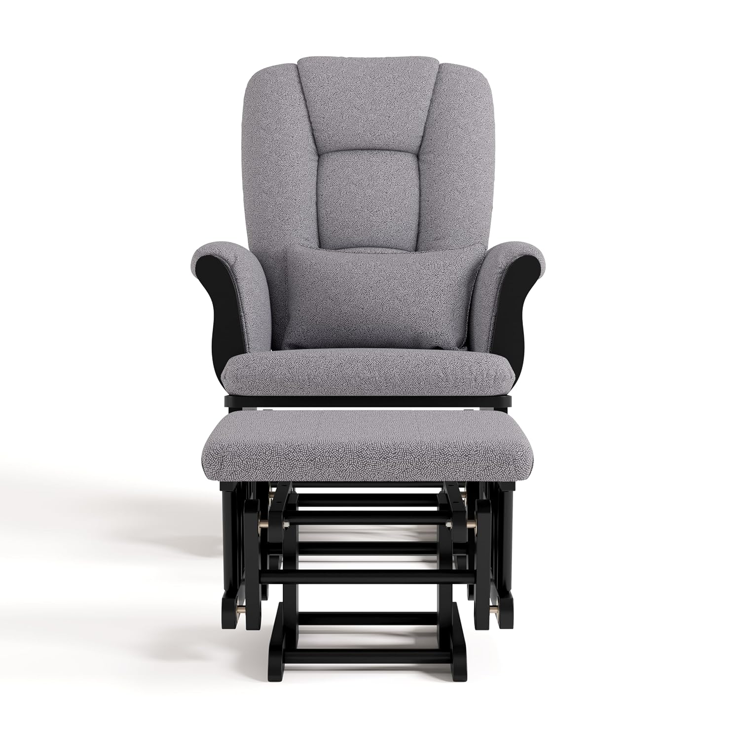 Storkcraft Tuscany Custom Glider and Ottoman with Free Lumbar Pillow (Black/Slate Gray Swirl) - Cleanable Upholstered Comfort Rocking Nursery Chair with Ottoman