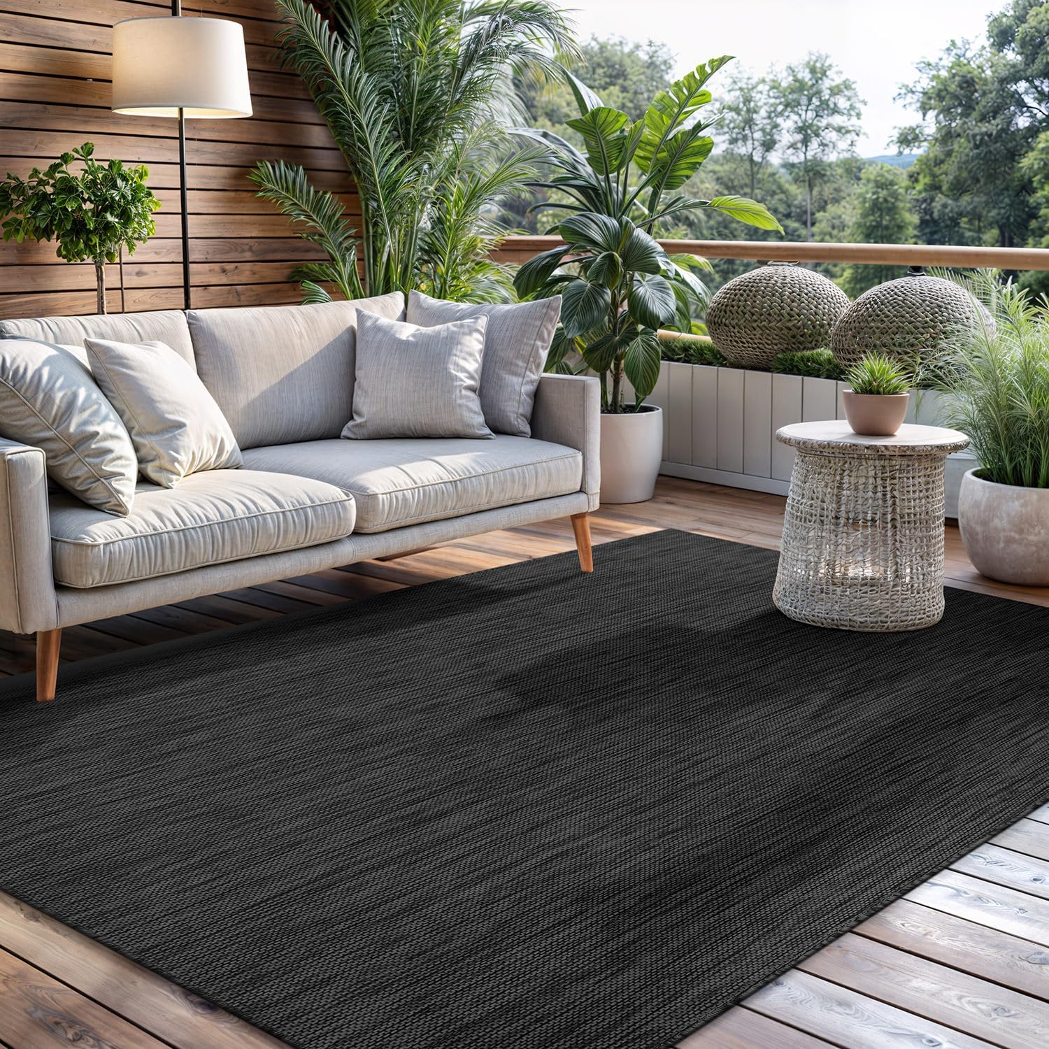 CAMILSON Outdoor Rug 10x14 Modern Area Rugs for Large Indoor and Outdoor Patios and Porches - Waterproof, Washable, Non-Shedding, Easy-to-Clean Outside Carpet (10 x 14, Solid - Dark Gray)