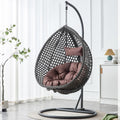 Black Egg Swing Chair with Stand,Hanging Egg Chair Indoor Outdoor with Cushion and Pillow,Modern Wicker Swing Chair,300lbs Capacity for Porch,Patio,Garden, Bedroom, Balcony,Yard