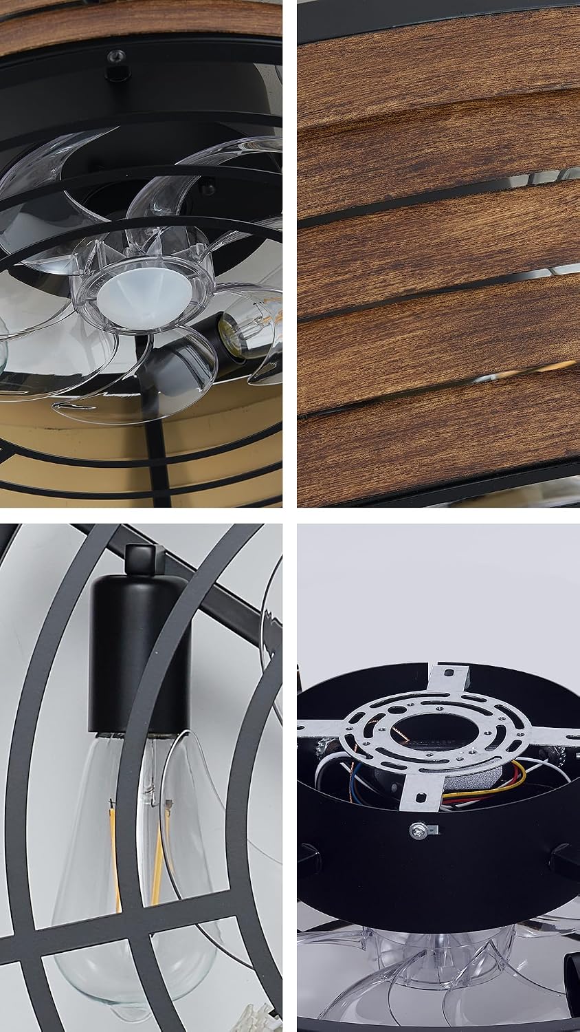 20'' Flush-Mount Ceiling Fan with Dimmable Light and Memory Remote Control, Reversible Motor, Perfect for Bedroom, Kitchen, Outdoor Gazebo, Patio, Low-Profile Woodern Walnut Design Cage