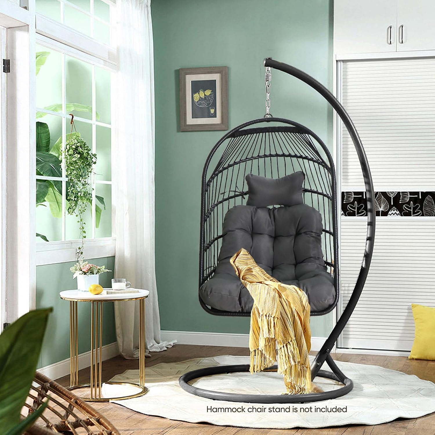 Chihee Egg Chair Foldable Wicker Rattan Hanging Swing Chairs Indoor Outdoor Patio Wicker Chair Hammock Chair with Stainless Steel Hanging Kit Chain Link UV Resistant Cushion Bedroom Balcony