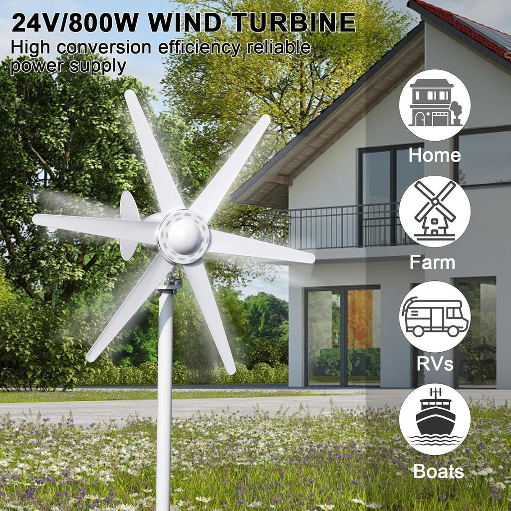 hatleues Wind Generators for Home Use 800W 24V Windmill Generator Kit with 6-Blade Wind Turbines Generator Kit, Electromagnetic Electricity Producer Equipment,Suit for RV, Home White
