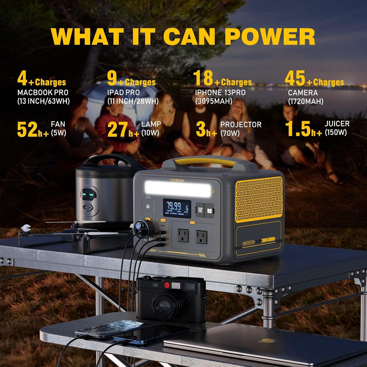 VTOMAN 939Wh Portable Power Station Bundle with Extra Battery & 200W Solar Panel Included - Up to 1200W Solar Power Generator for Home Backup, Off-grid, Road Trip, RV, Camping, Fishing, Emergencies