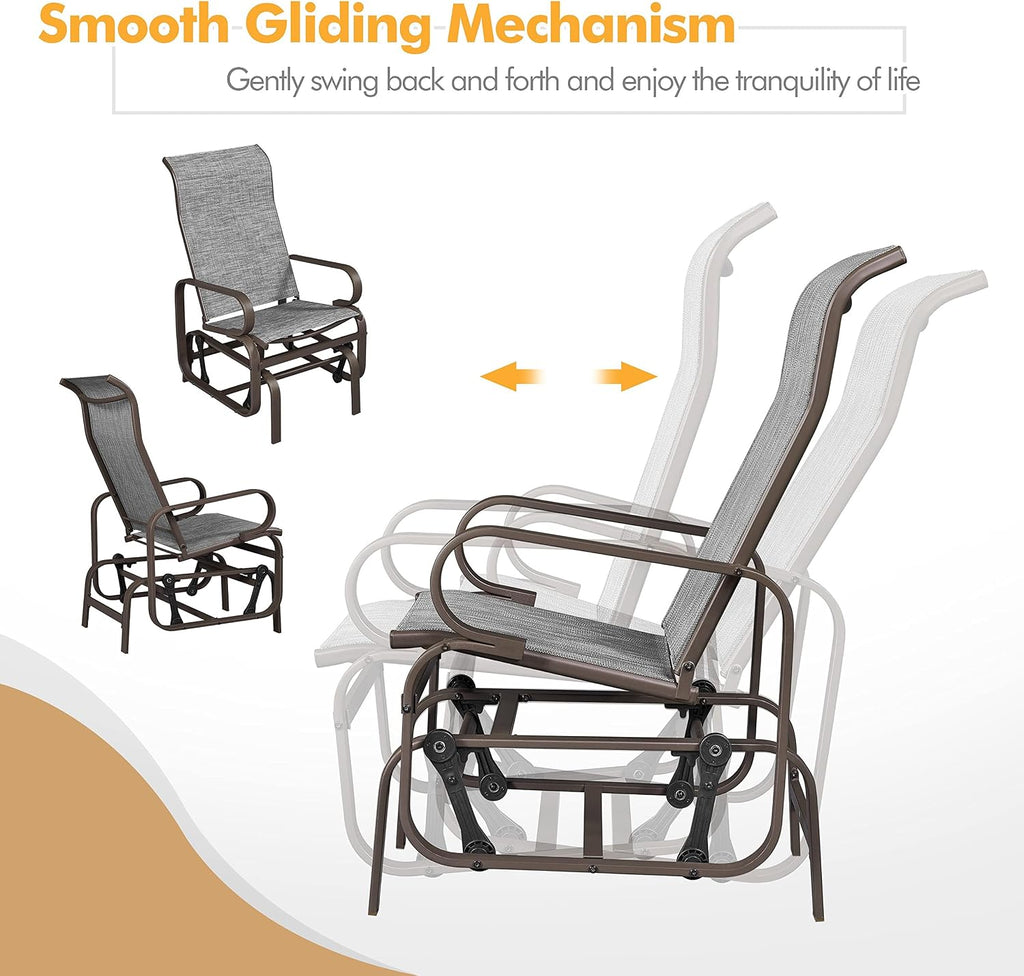 Yaheetech Outdoor Patio Glider, Rocking Lounge Chair with Sling Fabric and Steel Construction for Porch Patio Balcony Set of 2
