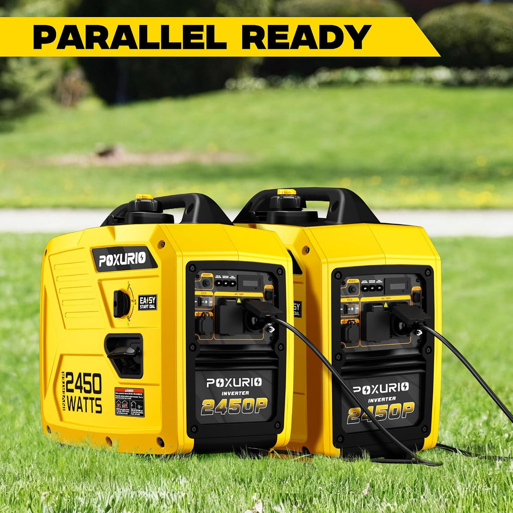 2450-Watt Inverter Generator for Home Use, 1.6Gallon Large Fuel Tank Up to 8.3 Hours Use, 120V Gas Powered Generator Super Quiet, Yellow