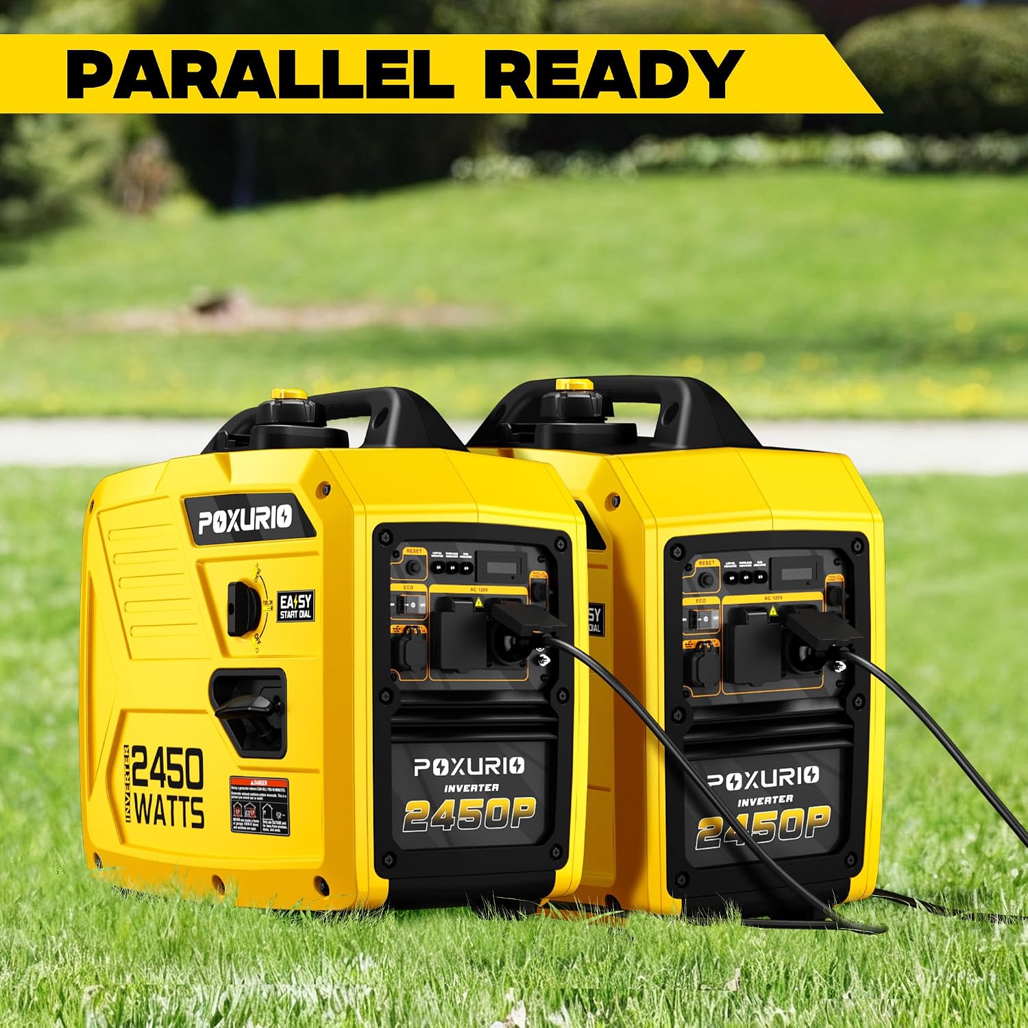 2450-Watt Inverter Generator for Home Use, 1.6Gallon Large Fuel Tank Up to 8.3 Hours Use, 120V Gas Powered Generator Super Quiet, Yellow