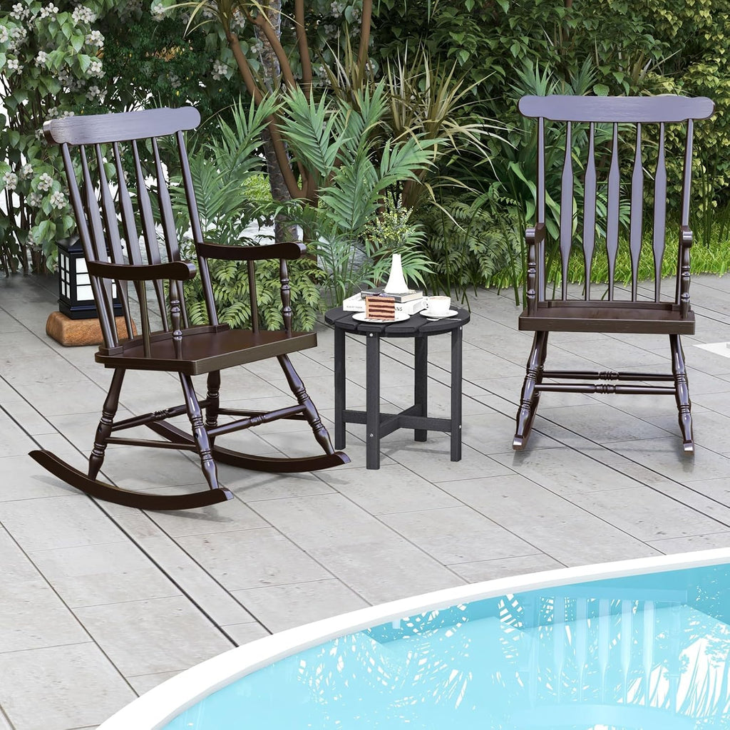 Giantex Outdoor Wood Rocking Chair Set of 2, Patio Rocking Chair w/Rubber Wood Frame, Slat Back, Outside & Indoor Rocker for Garden, Poolside, Balcony, Backyard, Lawn, Front Porch Rocker, Dark Coffee