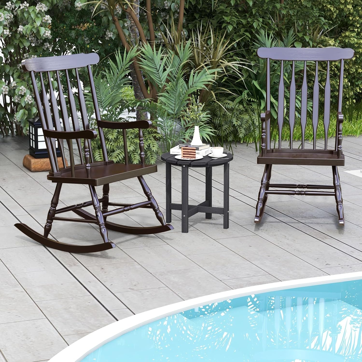 Giantex Outdoor Wood Rocking Chair - Patio Rocking Chair with Solid Rubber Wood Frame, Slat Back, Outside & Indoor Rocker for Garden, Poolside, Balcony, Backyard, Lawn, Front Porch Rocker, Dark Coffee