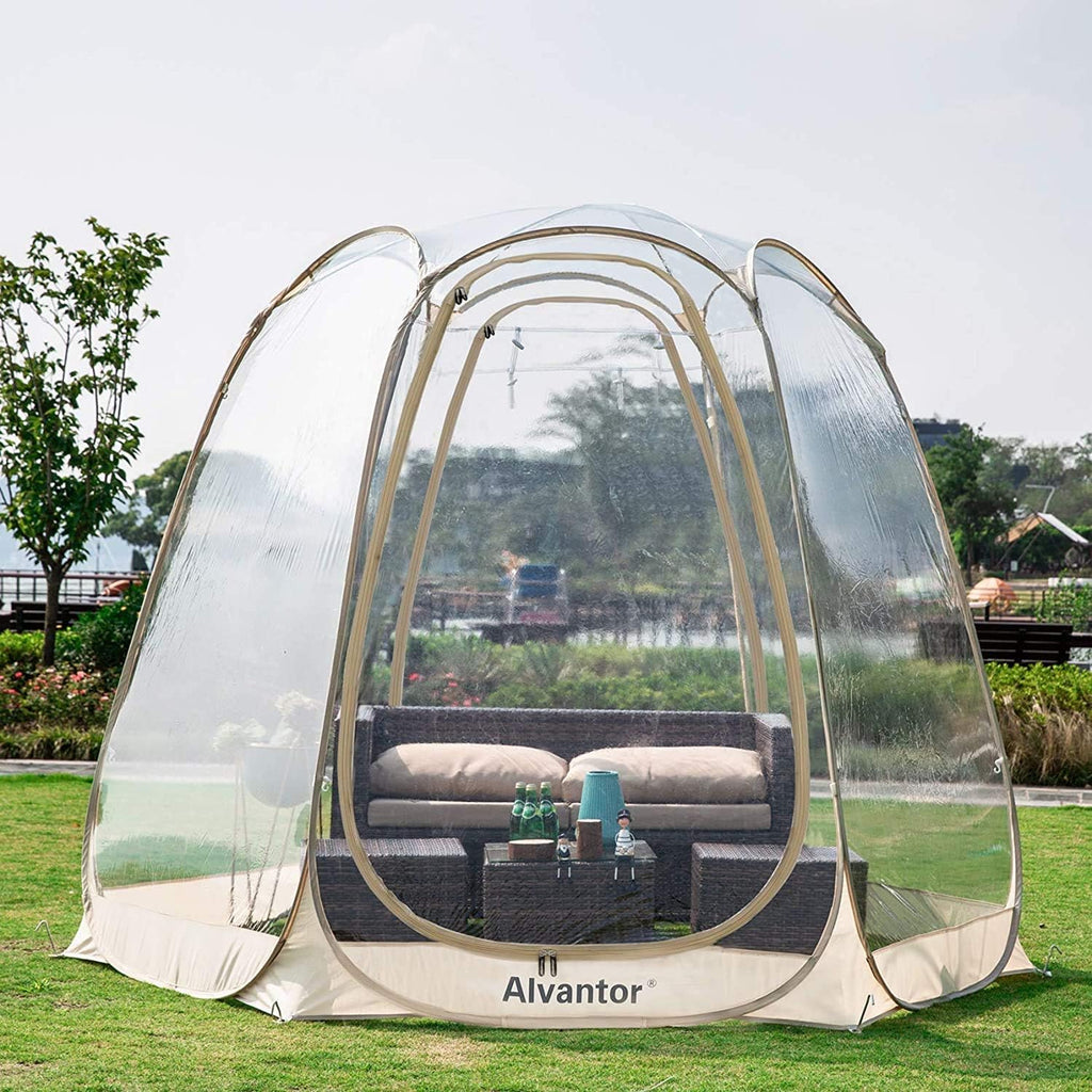 Alvantor® Pop Up Bubble Tent® - 10' x 10' Instant Igloo Tent® - 4-6 Person Screen House for Patios - Large Oversize Weather Proof Pod - Cold Protection Camping - Beige