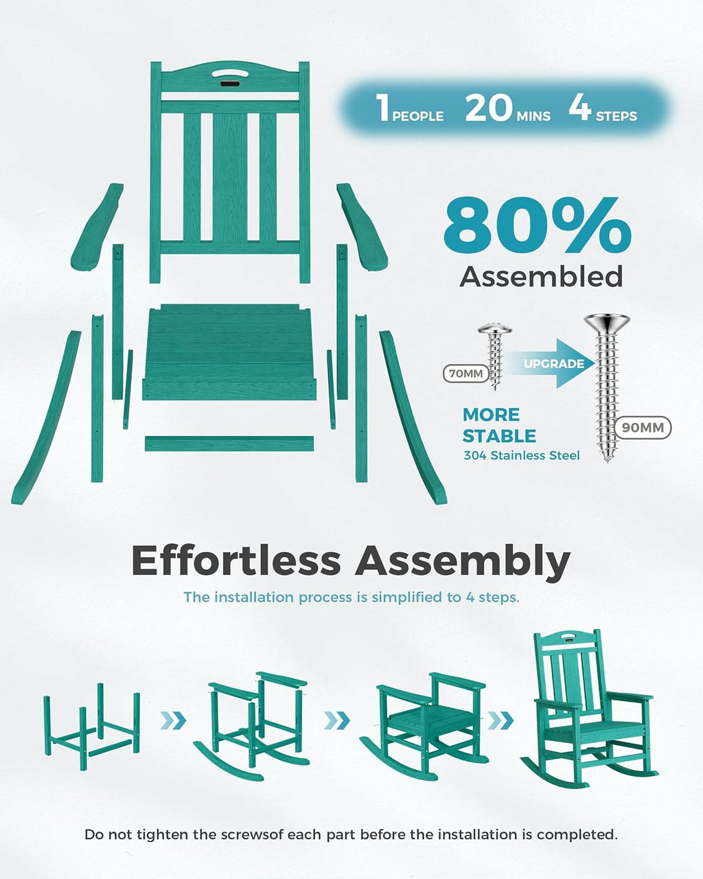 Ciokea Oversized Outdoor Rocking Chairs Set of 2, 380lbs Heavy-Duty Large Patio Rocker, High Back Cozy Porch Chairs, Weather Resistant Patio Rocking Chairs for Outside, Fire Pit, Deck, Aruba Blue