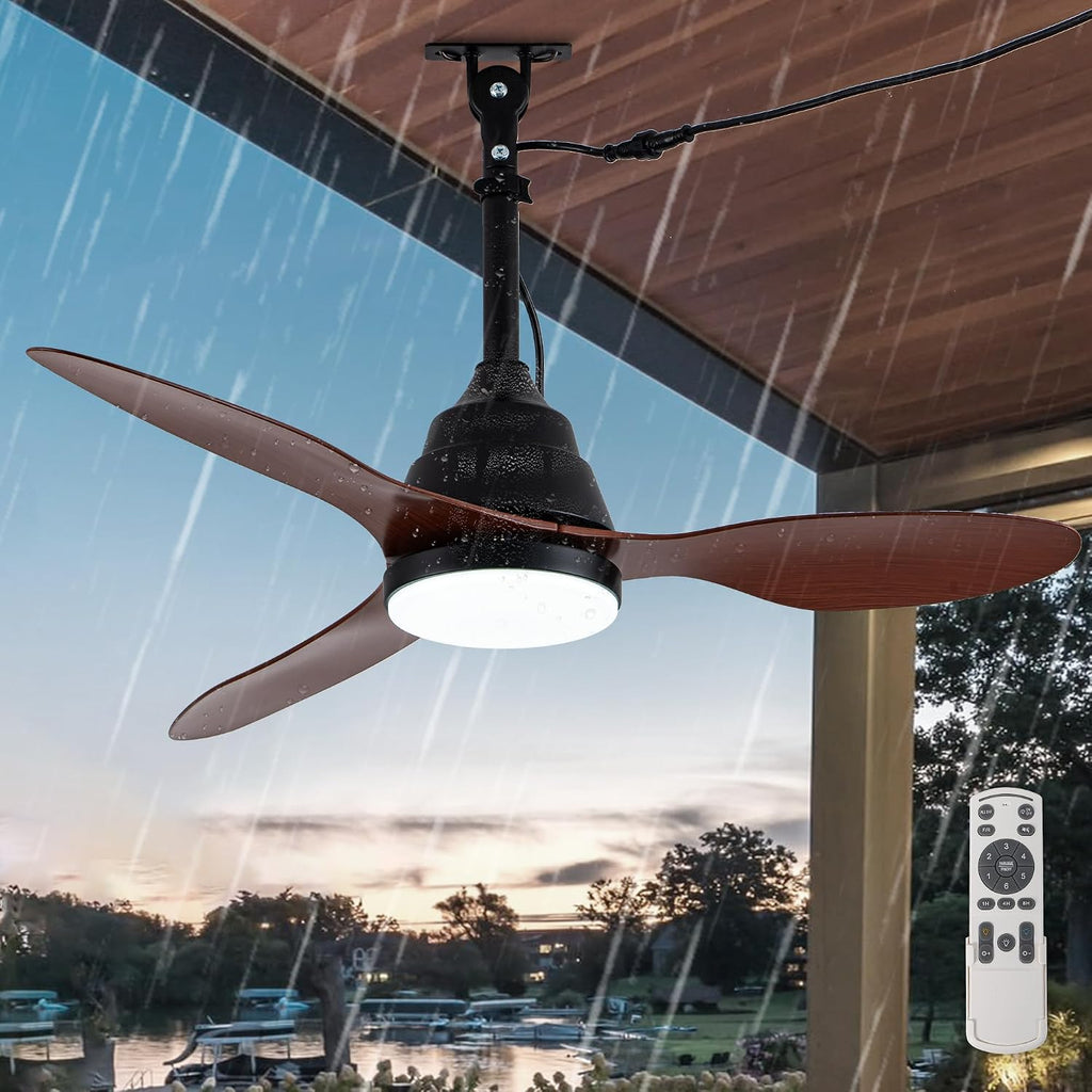 42 Inch Waterproof Outdoor Ceiling Fans with Lights Gazebo Fan for Outside DC Motor 6-Speed Reversible Timer 3 Color Dimmable LED Light Plug-in Ceiling Fan Outdoor Hanging for Patios Porch (34-Walnut)