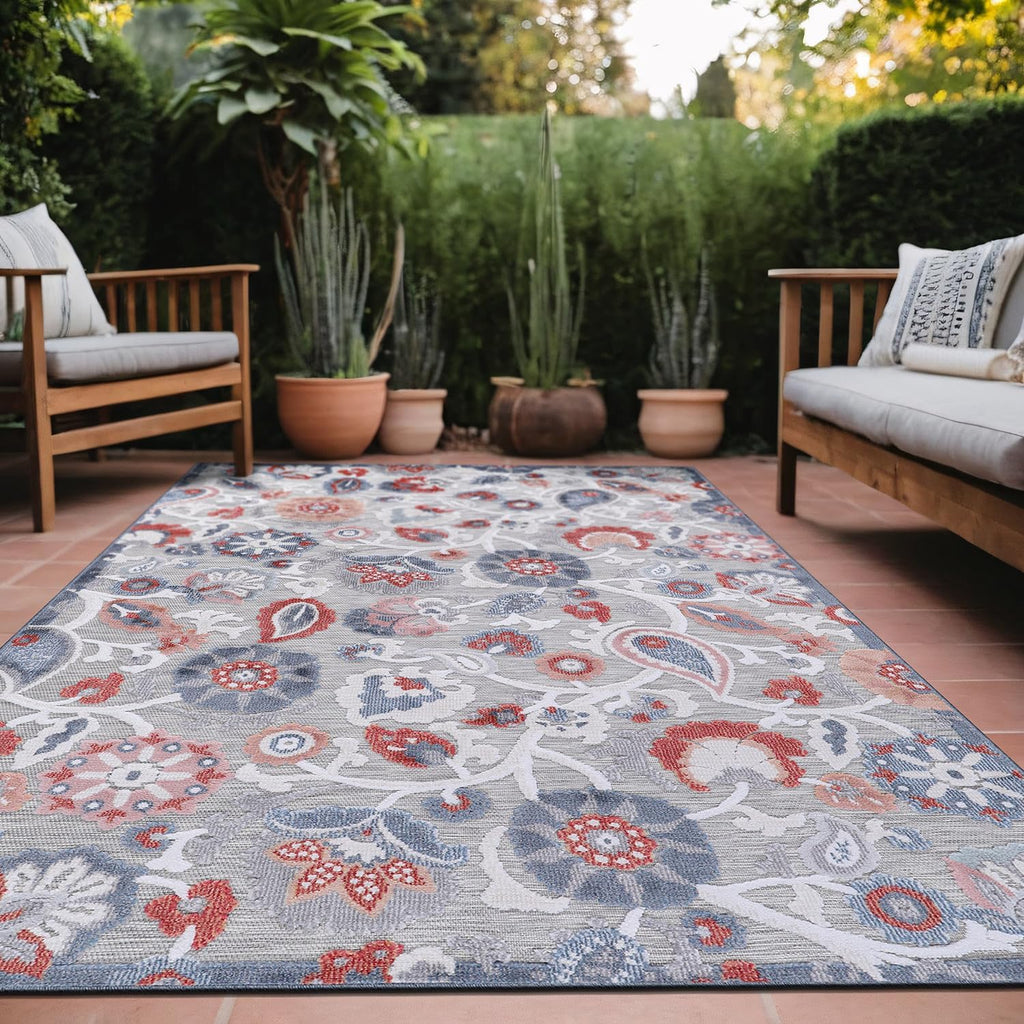 Luul Home Floral Indoor Outdoor Rugs 9x12 Large Area Rug for Living Room, Patio Decor, Kitchen, and Entryway Rug, Washable Stain Resistant Outside Carpet Multi 9 x 12