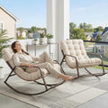 RADIATA 2pcs Rocking Lounge Chair, Indoor Outdoor Reclining Lounger with Footrest & Cushion, 450lbs Weight Capacity, Comfortable Rocker for Relaxation, Reading and Napping (Beige)